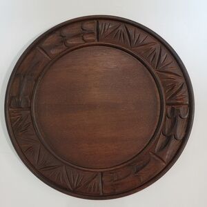 Bread Board 11 3/4" Round Wooden Hand Carved Plate Beautiful Pattern